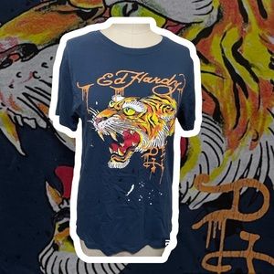 Ed Hardy Navy Screaming Tiger short Sleeve Graphic Tee Men’s Medium